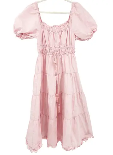 Moon River Womens Babydoll Peasant Milkmaid Tiered Puff Sleeve Midi Dress Size L