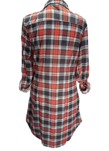 NEW White Mark Coral & Gray Plaid Lightweight Button Front Shirt Dress Small