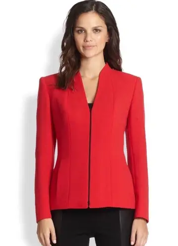 Lafayette 148  New York Red Tara Seamed Scuba Zip Front Jacket Blazer Size 10