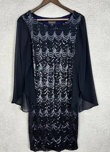 Connected Apparel Connected Apperal Sheath Dress Womens 6 Blue Sequin Flutter Sleeve NYE Party