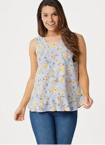 Denim & Co. Small NWOT Printed Blue Foral Sleeveless Tank Top Flutter Bottom