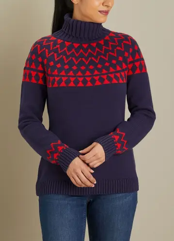 Duluth Trading Cotton Blend Fair Isle Turtleneck Sweater Size XXL Blue