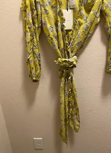 Alexis Odilo Citron Floral Wrap Ruffle Trim Blouse Size XS New With Tag