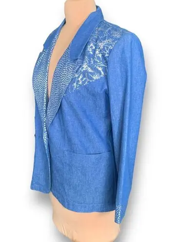Vintage Jordana Petite Blazer Denim Silver Dots Abstract Art Oversized Western Blue Size undefined