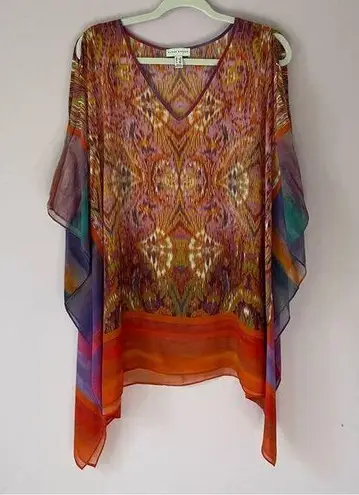 Susan Graver  QVC Poncho XL Psychedelic Colorful Boho Print Chiffon