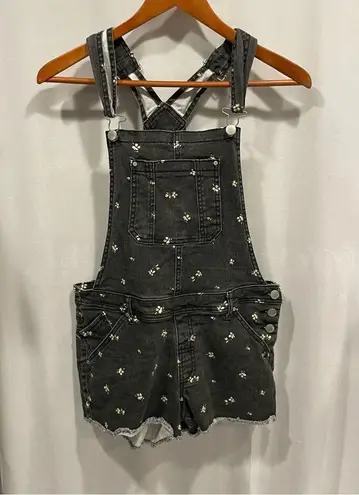 Tinseltown Cute dark denim buttercup floral overall shortys pockets