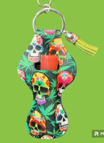 Handmade Skulls And Cannabis Chapstick Lipstick Holder Keychain