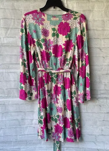Vibrant Floral Wrap Midi Dress Pink Size M