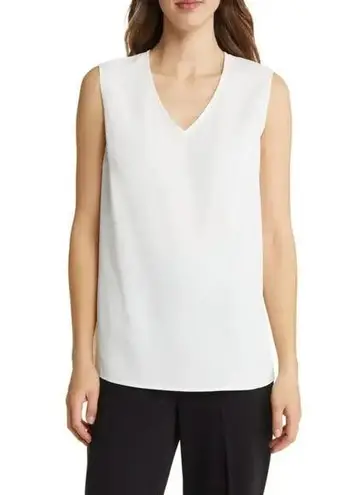 Ming Wang Crepe de Chine Tank Top V Neck Minimalist Lightweight White XS NWT