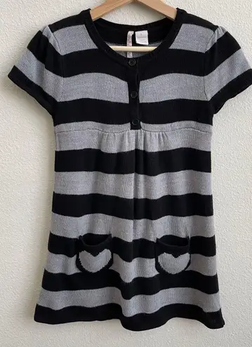 Heart N Crush Black Grey Stripe Heart Goth Sweater Short Sleeve Babydoll Top