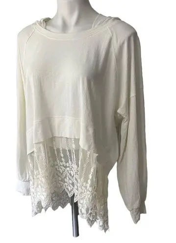 Monoreno Long Sleeve Hooded Top with Lace Trim, Sz M