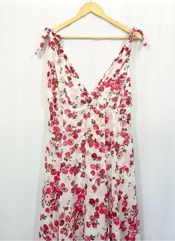 Reformation  Wrap Tie Strap Rose Print Midi Dress