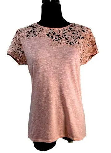 Sundance Lace cap sleeve crocheted embroidered floral see through burnout t-shirt