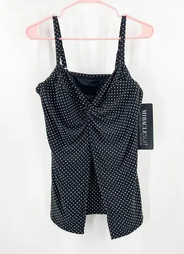 MiracleSuit Tankini Top Size 12 Pin Point Love Knot Black White Polka Dot NWT