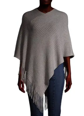 Time And Tru  Fringe Poncho Sweater Gray Pullover Ribbed