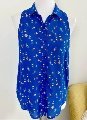 Hollister  Blue Sailboat Collared Button Down Tank