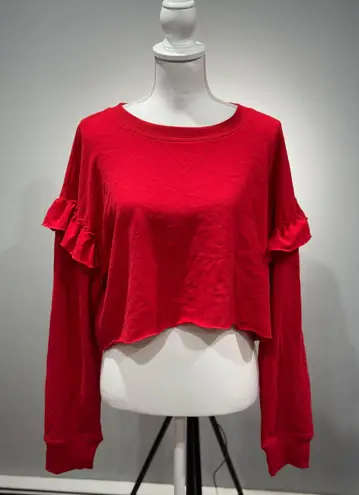 Revamped CLEARANCE! Red Boutique Ruffle Shoulder Crop Sweatshirt Size M NWT