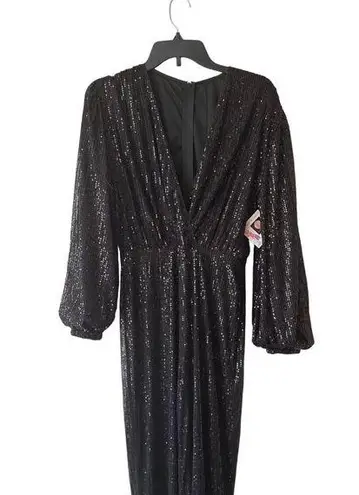 Womens Sparkling Sequin Jumpsuit V Neck Long Sleeve Evening Cocktail Party Sexy Black