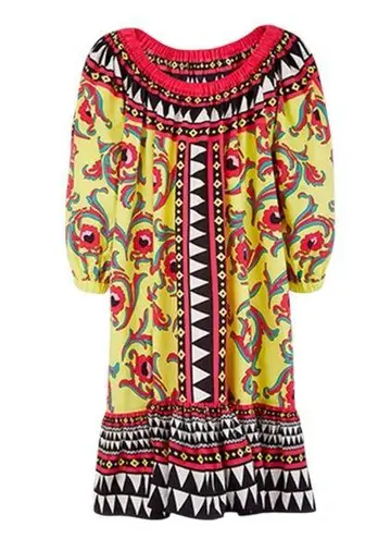 La DoubleJ Paloma short cotton trapeze dress in Cartwheel Giallo geometric print Yellow Size XL