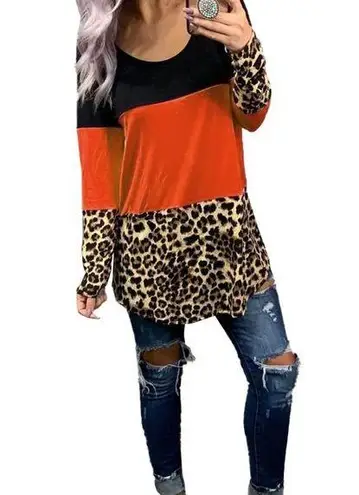 LEOPARD TRIPLE PATCHWORK ORANGE COLORBLOCK TOP Size undefined