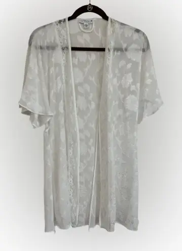 In Bloom Sheer White with Floral Texture and Lace Trim Kimono Robe Size XS - S - Image 1