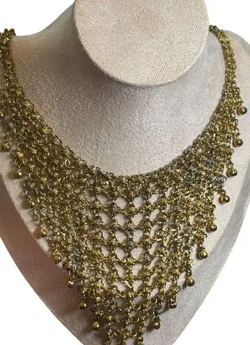 Egyptian style Vintage Gold Tone Bib Necklace With Intricate Chain Link Design &