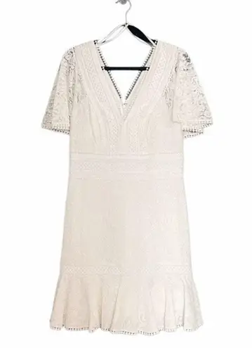 Eliza J NWT Fit & Flare Ivory White Lace Flutter Sleeve Short Dress Size 14 NEW