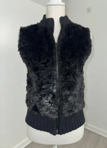 kim rogers Women’s Medium Faux Fur Knit Vest Black Zip Front Sleeveless