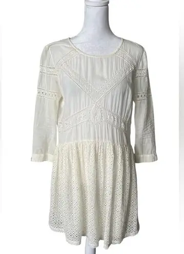 Ba&sh cream lace Pleated 3/4 Sleeve summer cotton Mini Dress