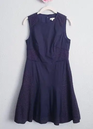 Shoshanna Navy Sleeveless Eyelet Fit And Flare Dress