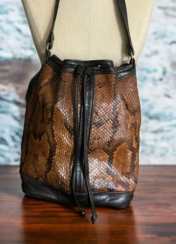 Edmond Bassetti Vintage Snakeskin Leather Shoulder Bag and Change Purse Brown