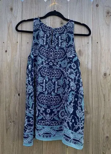 Max Studio  Blue White Floral Lined Sleeveless Tank Top Women's Size Xs Spring