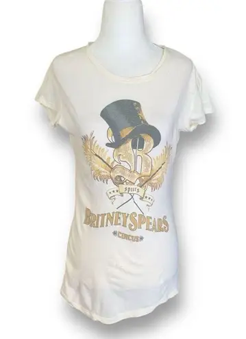 Y2K Brittney Spears Circus Concey Tour Cream Graphic Print Baby Tee Scoop Neck Black Size M