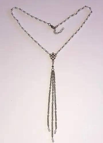 Elegant Brass Tone and Faux Pearl Beaded Boho Tassel Necklace White