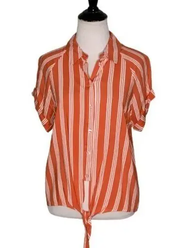 Code x Mode Orange/White Striped Button Up Tie Front Casual Blouse S