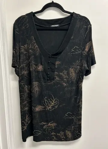 Vintage Black and Brown Leaf Print Tunic Size XL