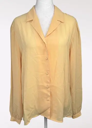 Vintage Jebb Levy Button Up Blouse Sheer Yellow 80s Size Medium Large