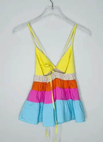 STAUD Olympia Tiered Cami Halter Colorblock Cotton Tank Top Shirt Blouse Size S