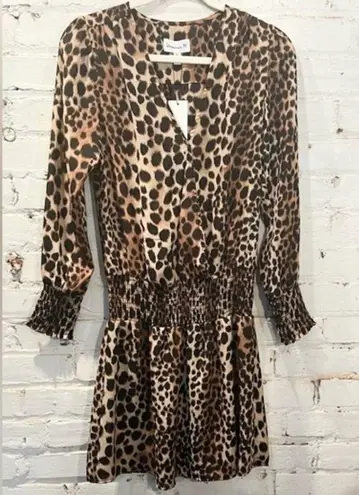 Veronica M NWT Womens Brown Animal Print Smocked Waist A Line Dress Size XS