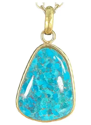 Barse Gold Tone Turquoise Pendant Chunky Necklace