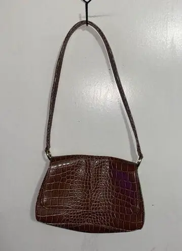 Liz Claiborne  Womens Tote Bag Brown Crocodile Skin Snap Small Y2K 90s Timeless