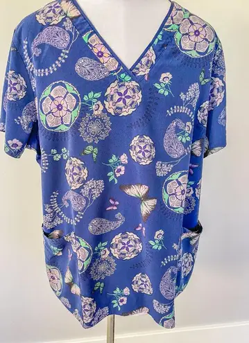 Healing Hands Premiere By  Butterfly Print Medical Scrubs Top - Size XL