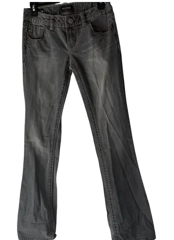 Mek Denim Women's Gray Bootcut Jeans Embellished Pockets Size 27 Western Buckle