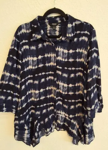 Simply Vera, Vera Wang Simply Vera Vera Wang Women's XL Navy Blue White Tie-Dye Button Down Blouse