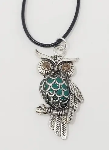Owl Pendant Necklace w/ Teal Green Resin Body & Bronze Eyes