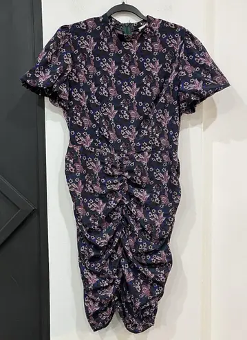 Melrose & Market Floral Ruched Puff Sleeve Dress High Neck Large Purple