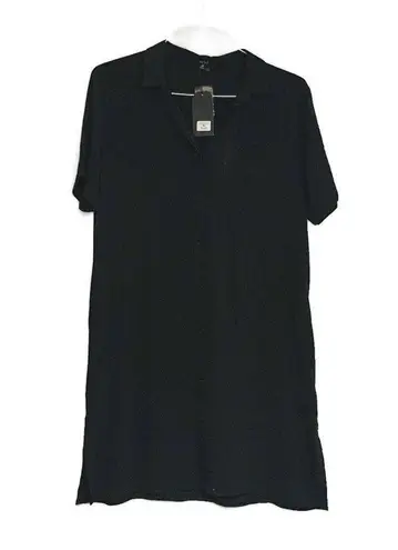 Very J Women's Black Button-Up Short Sleeve Collar Dress Size Medium