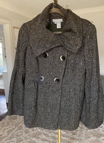 Eccoci Double Breasted Tweed Coat Wool Silk Angora 4 Classic Preppy Parisian Y2K Gray