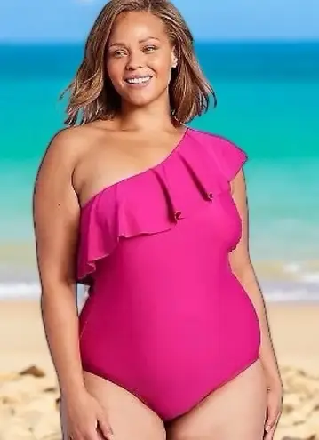 Kona Sol Women’s Ruffle One Shoulder Coverage One Piece Pink Swimsuit
Size L (12-14