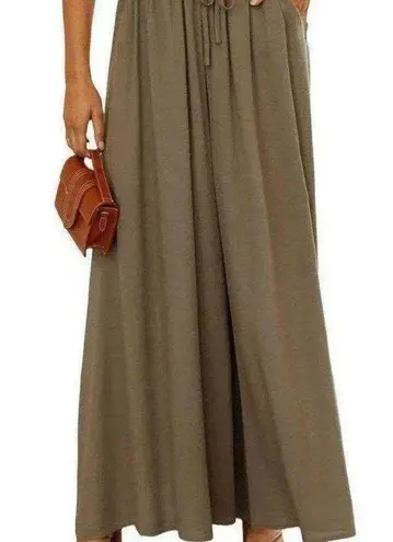 High Waist Wide Leg Palazzo Culottes Loose Pants Womens Small Olive Green Tan